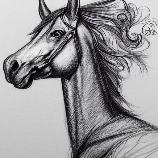 Ballpoint Pen Sketch Of A Horse With Front Quarters Of An Ea...
