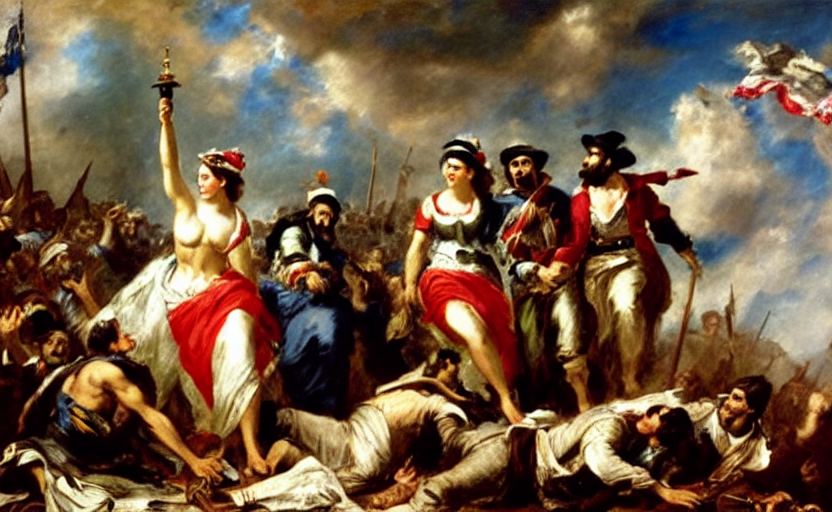 Oil Painting By Delacroix Of Liberty Leading The People.