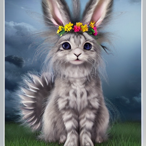 Cute Fluffy Grey Tabby Kitten And Tan Lop Eared Bunny Rabbit...