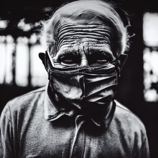 A Scary Image Of An Old Man Wearing A Mask
