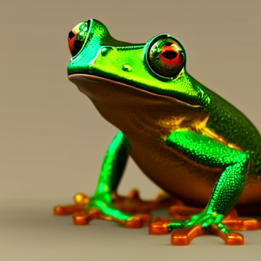 A Metallic Green Tree Frog Made Of Jello, Shiny, Glowing Eye...