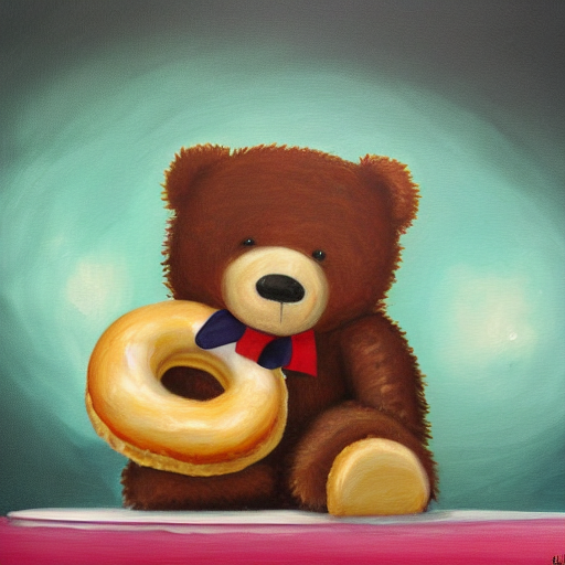 Cute Fuzzy Teddy Bear Eating Giant Bagel For Breakfast Detai...