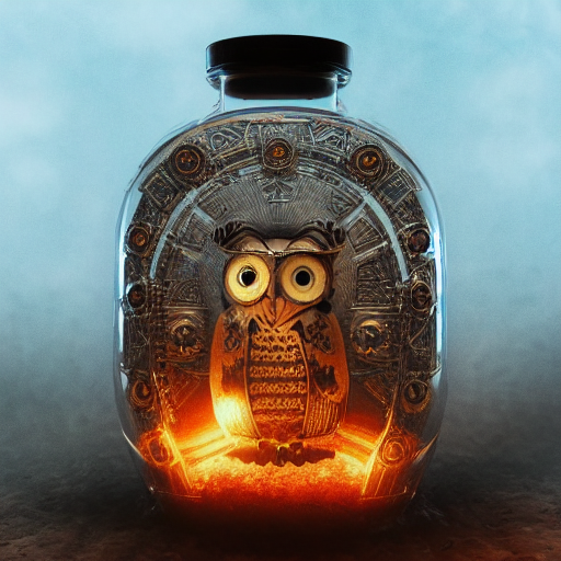 Aztec Pocketwatch Steampunk Owl Inside A Glass Jar Buried In...