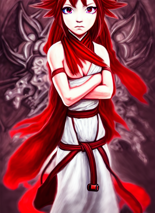 A Portrait Of Girl Martial Artist In Red Dress, Fantasy, Dun...