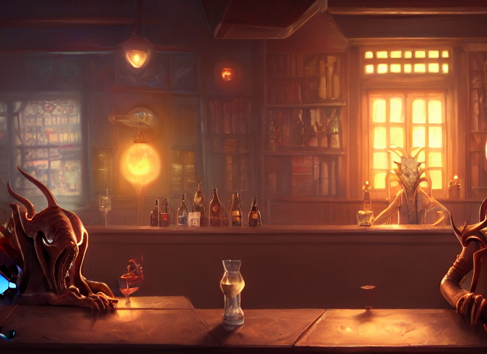 Grumpy Nyarlathotep Sitting In A Bar, Fantasy, Concept Art,... — Stable Diffusion AI Prompt: grumpy nyarlathotep sitting in a bar, fantasy, concept art, artstation, disney,...