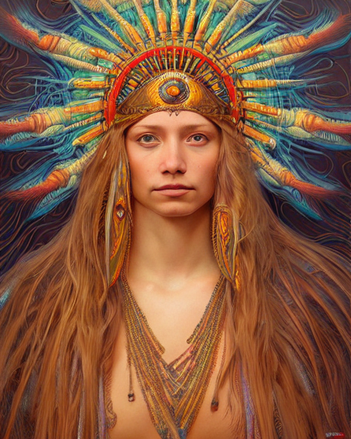 Portrait Of A Dancing Eagle Woman, Beautiful Blonde Haired L...