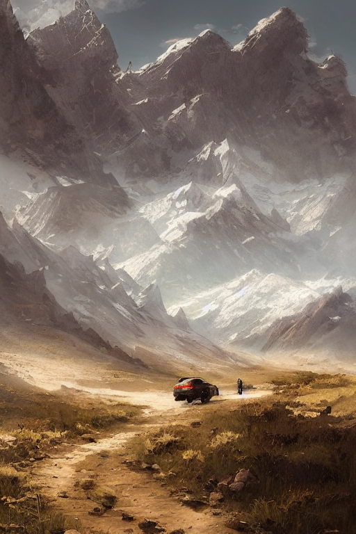 A Dirt Road On The Plains, Spring, Mid Day, Snowy Mountain P...