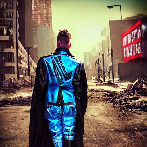 Mysterious Figure Wearing A Synthwave Punk Cyber Cybernetic...