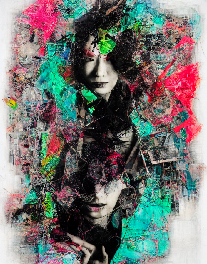 Neon Japaneese Nymphomaniac, Mixed Media Collage, Assemblage...