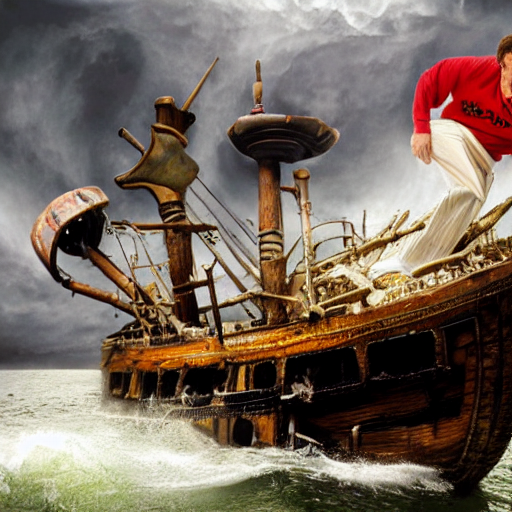 Paul Chuckle Bowling On A Wrecked Pirate Ship In A Storm