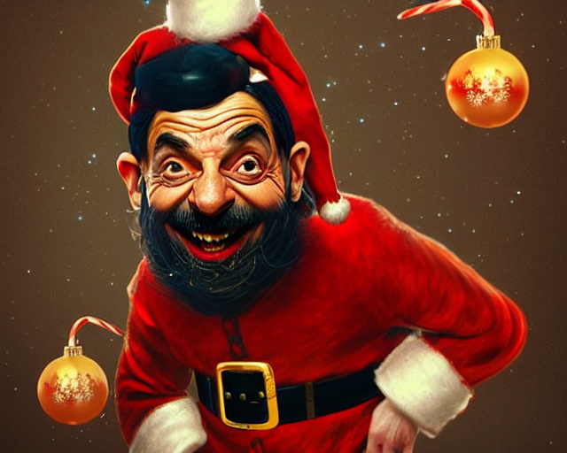 The Mr Bean Wearing A Santa Costume, Christmas Themed Winter...