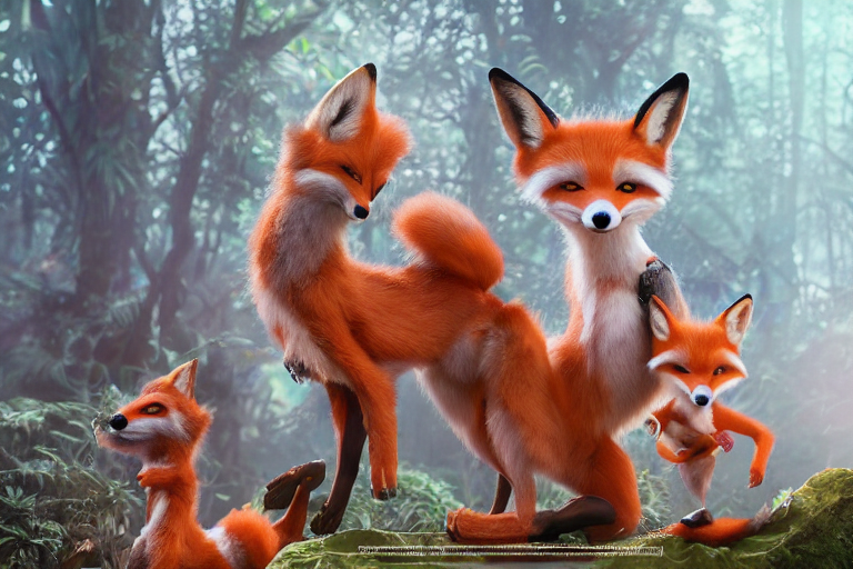 Anthropomorphic Foxes Animals, Dressed As Raver Chicks Dance...