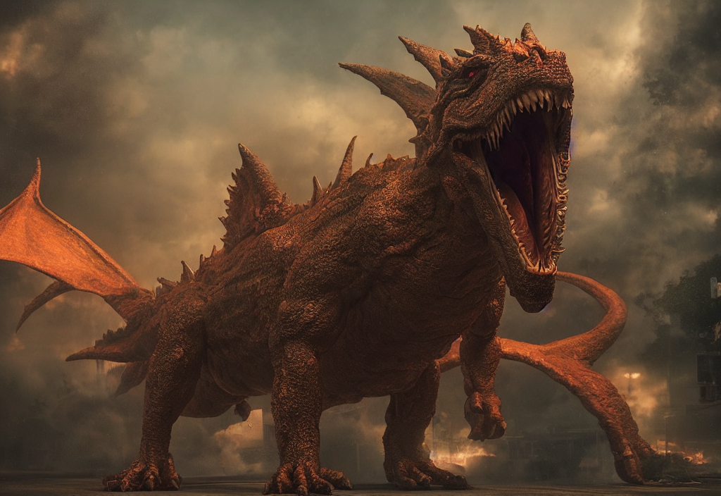 Vfx Color Film Closeup, Huge Behemoth Dragon Monster Creatur...