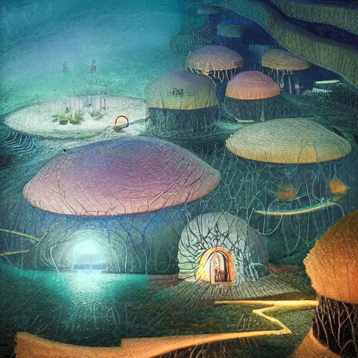 Underground Houses In Brightly Illuminated Water. Organic An...