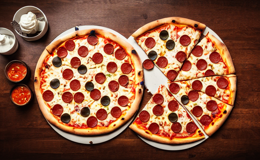 A Pizza On A Wooden Table, Natural Light, Cinematic Lighting... — Stable Diffusion AI Prompt: a pizza on a wooden table, natural light, cinematic lighting, 8 k, food photogra...