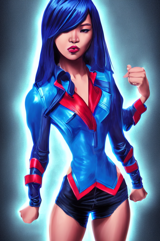 Filipina Marvel Telekinetic Superhero, Electric Blue Hair, D...