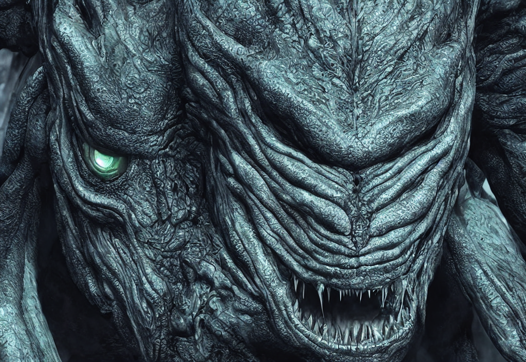 Vfx Color Film Closeup Portrait, Huge Behemoth Alien Face Mo...