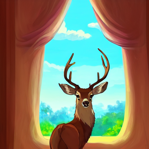 A Painting Of A Buck In Suit Sitting On A Chair Near A Windo...