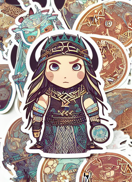 Victo Ngai Chibi Viking Girl Sticker Decal Design, Highly De... — Stable Diffusion AI Prompt: victo ngai chibi viking girl sticker decal design, highly detailed, high quality...