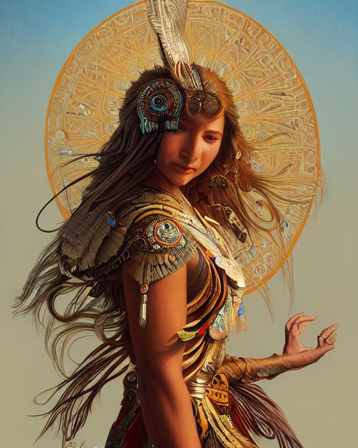 Portrait Of A Dancing Eagle Woman, Beautiful Blonde Haired L...