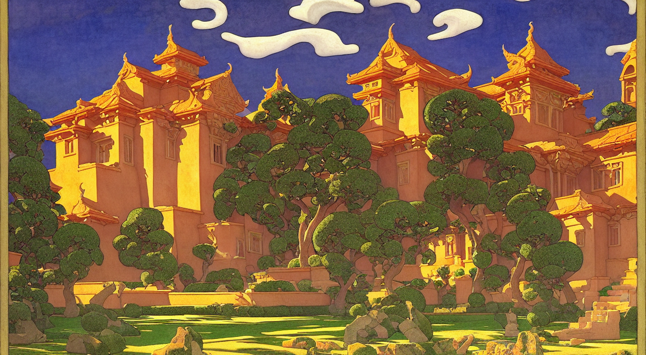 Beautiful Ancient Temple In A Formal Garden. By Nicholas Roe...