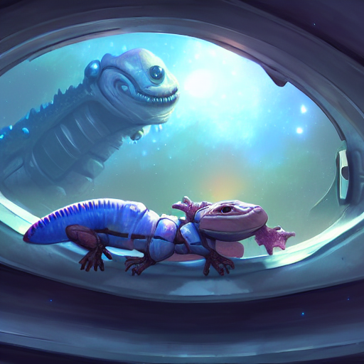 Cute Babylizzard Sleeping In A Space Station, Fantasy, Conce...