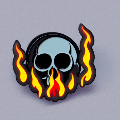 A Retro Minimalistic Laughing Ominous Skull With Fire Flame...