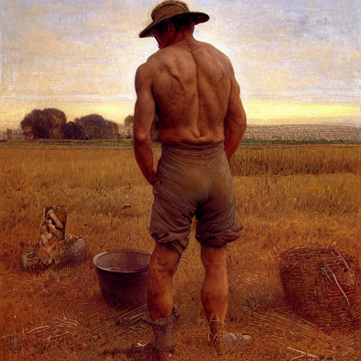 Painting Of A Man Farmer At Work In The Field, By Steve Hust...