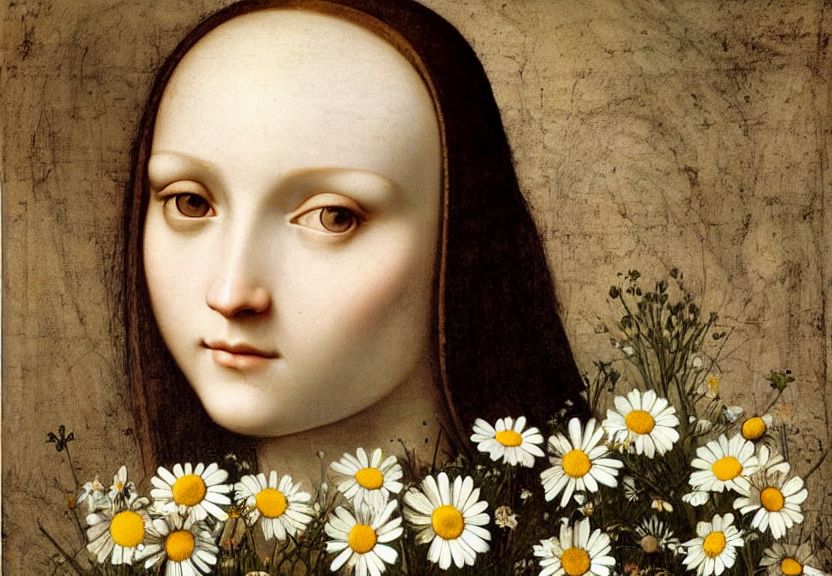 Beautiful Face Of A Girl With Daisies, Details Of The Face,...