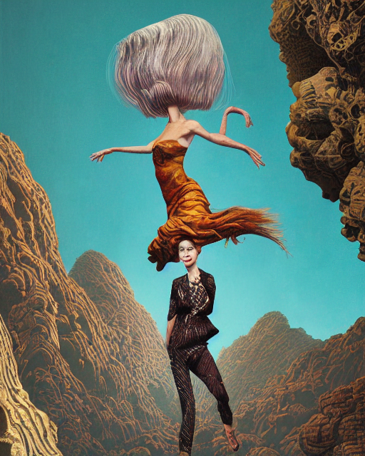 Woman Crossing A Chasm, Short Bleached Brunette Hair, Richar...