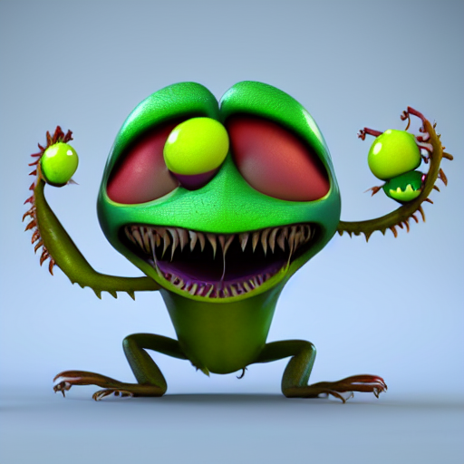 Cute Anthropomorphic Venus Flytrap Tarsier Creature With Big...