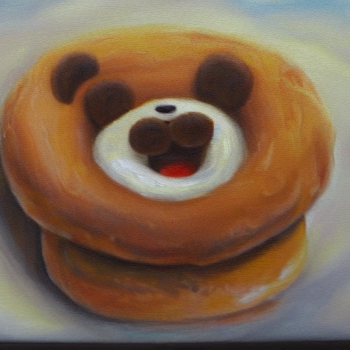Cute Fluffy Teddy Bear Eating Bagel For Breakfast, Detailed...