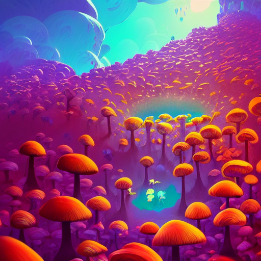 Worms - Eye View Of A Vividly Adequate Mushroom Landscape Po...