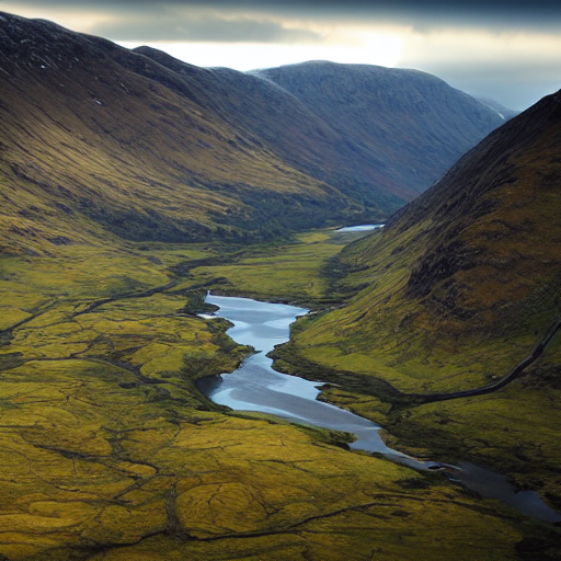 Glen Coe, Shot From Above, Contest Winner, Photorealistic, C... — Stable Diffusion AI Prompt: glen coe, shot from above, contest winner, photorealistic, cinematic, terragen