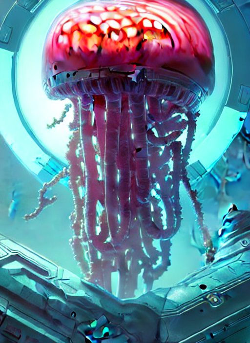 Cyberpunk Coral Cyborg Brain Jellyfish, Highly Detailed, A C...