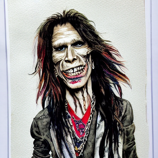 Ghoulish Watercolor Portrait Of Aerosmiths Steven Tyler