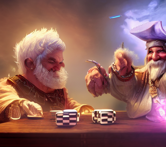 A White Haired Dwarf And A Pirate Halfling Gambling With Dic...