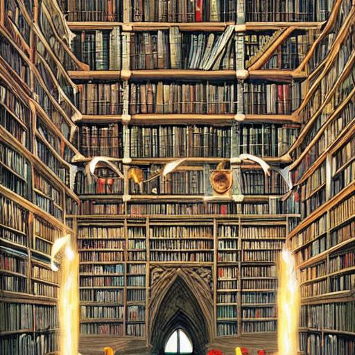 Library Of Hogwarts, Books Floating In The Air, Magic, Digit...