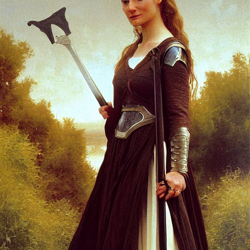 Miranda Otto As Eowyn Wearing A White Dress Holding A Sword,...