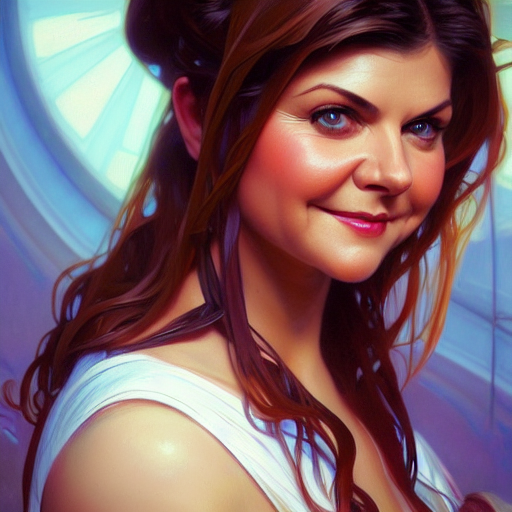Close Up Portrait, Smirking, Tiffani Thiessen, Alphonse Much...