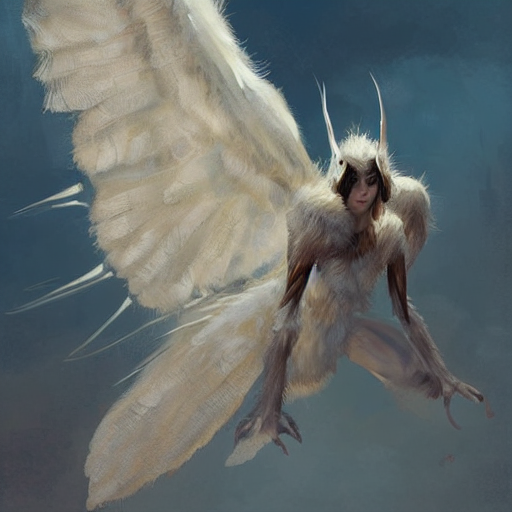 White And Brown Mothman Female By Greg Rutkowski, Big Winged