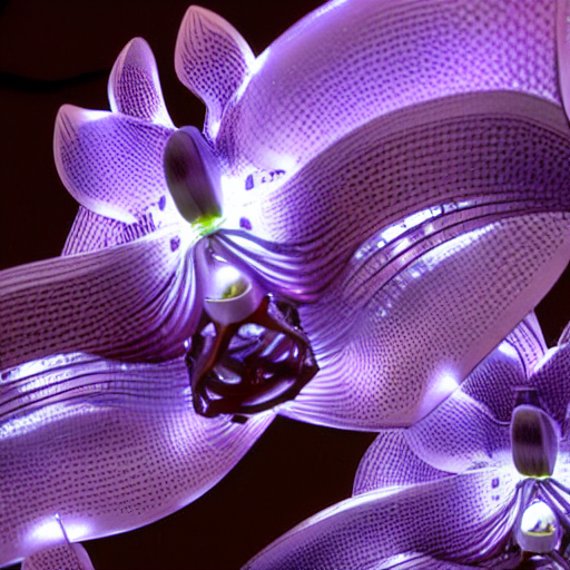 A Biomechanical Orchid Flower Made Of Metal, Reflective, Glo...