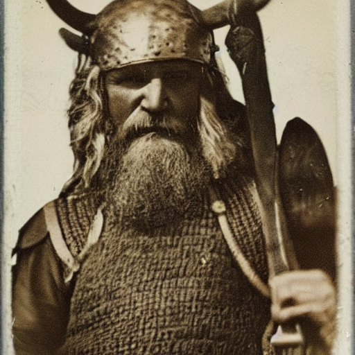 Polaroid Of A Real Viking On The Bow Of His Viking Ship, A....