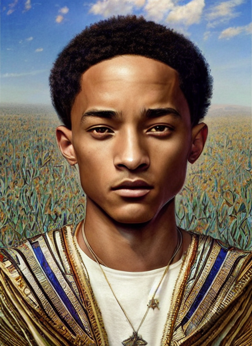 Jaden Smith Symmetric Portrait As Egyptian, Front View, Whit...
