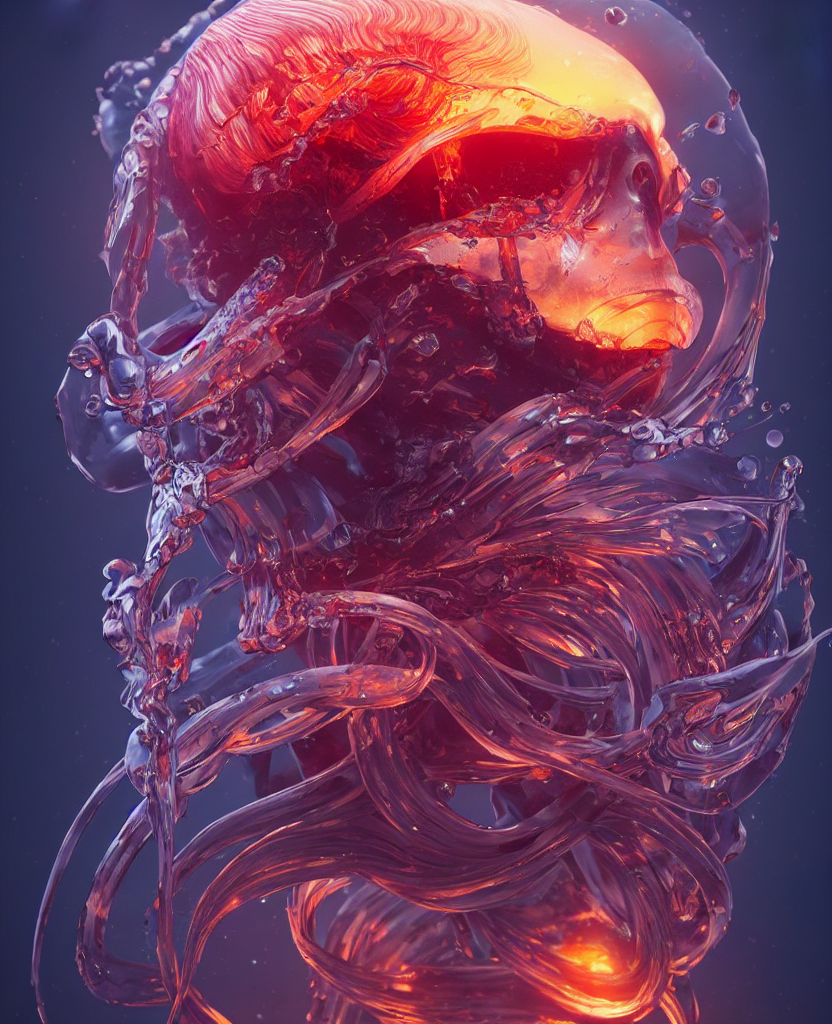 3 D Octane Render, Japanese Art, Close - Up Swirly Human Sku...