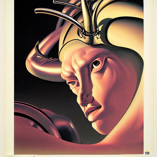 Cage Helmet With Alien Horns, Monumental Illustration By Ger...