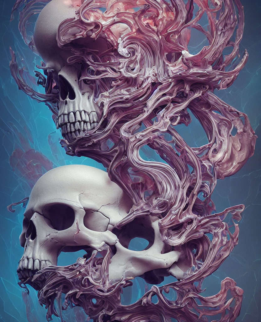 3 D Close - Up Swirly Human Skull Skeleton Ram Skull Portrai...