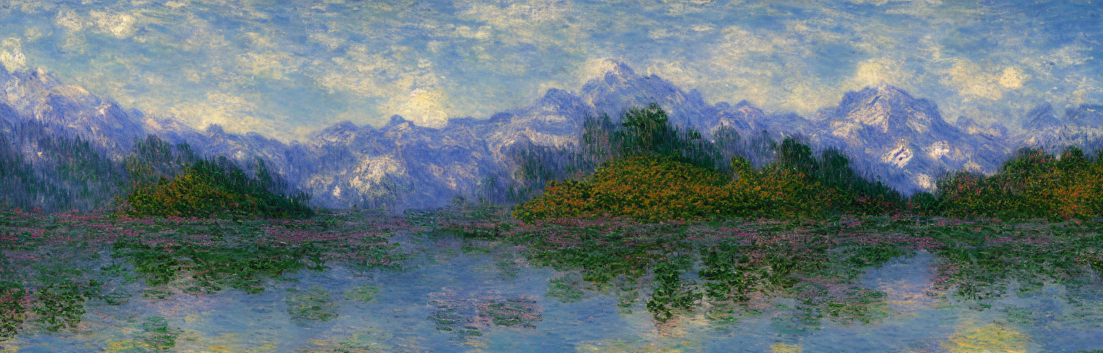 A Digital Painting Of A Mountain Range With A Lake In The Fo...