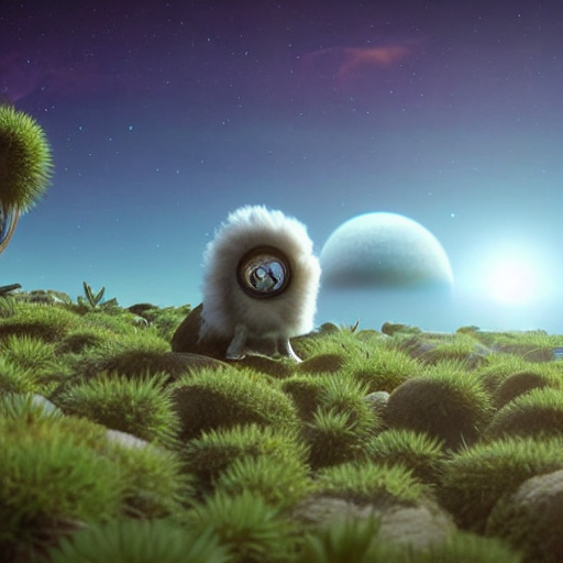Cute Fluffy Alien Creature With Big Eyes And Long Wavy Fur B...