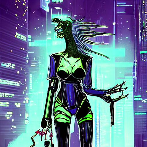 High Contrast Cyberpunk Fantasy Creature In The Middle Of Th...
